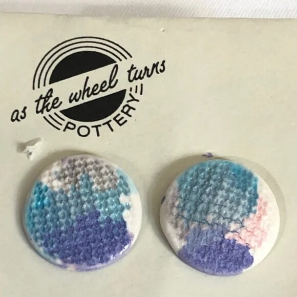 Handcrafted Porcelain Textured Round Earrings NOC - Picture 1 of 6